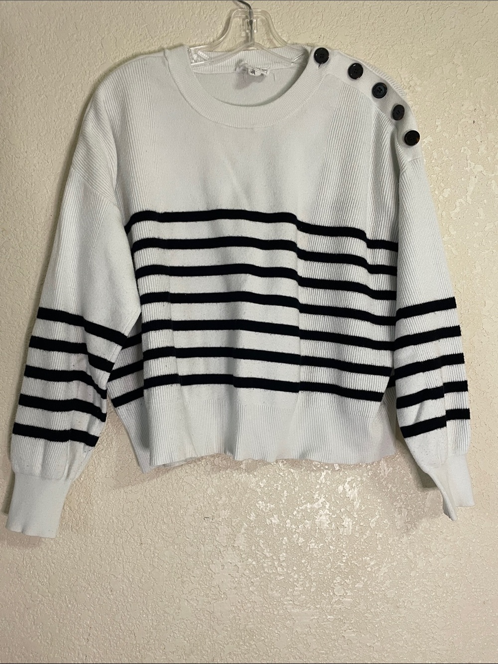 Striped Crewneck Button-Shoulder Sweater By Republic